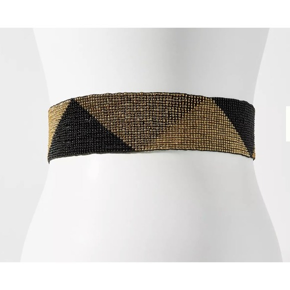 Cocobelle Accessories - Anthropologie Cocobelle Beaded Elastic Belt Black Bronze Geometric  Boho